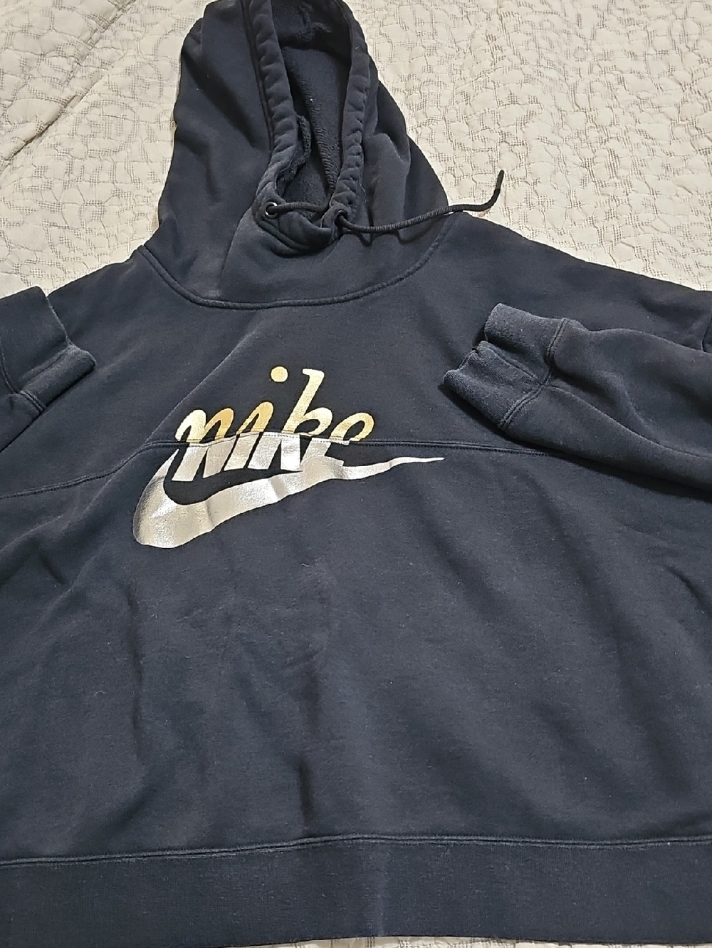 Xxl Crop Black Silver Gold Nike Hoodie Sweatshirt